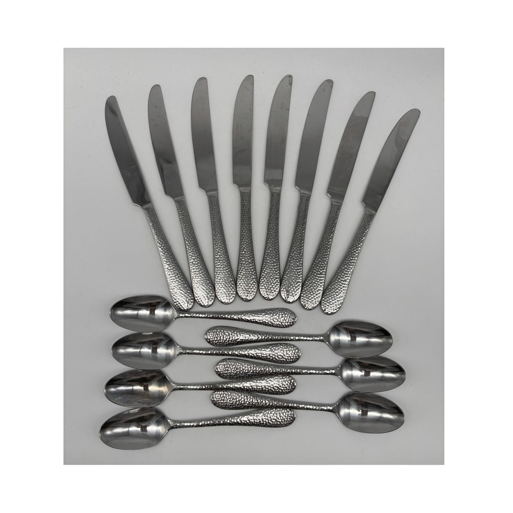 Oneida Tibet Flatware 15pc Silver Hammered Texture Stainless Steel Knives Spoon‎
